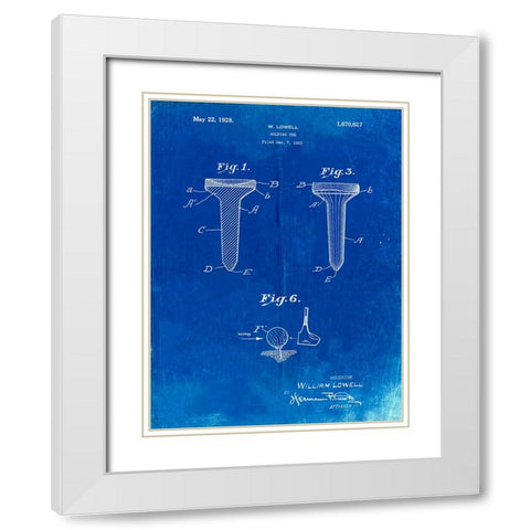 PP860-Faded Blueprint Golf Tee Patent Poster White Modern Wood Framed Art Print with Double Matting by Borders, Cole