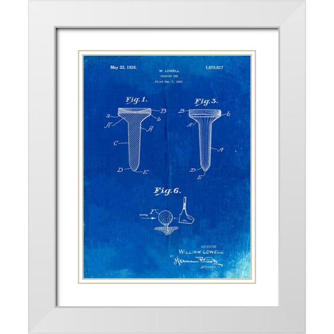 PP860-Faded Blueprint Golf Tee Patent Poster White Modern Wood Framed Art Print with Double Matting by Borders, Cole