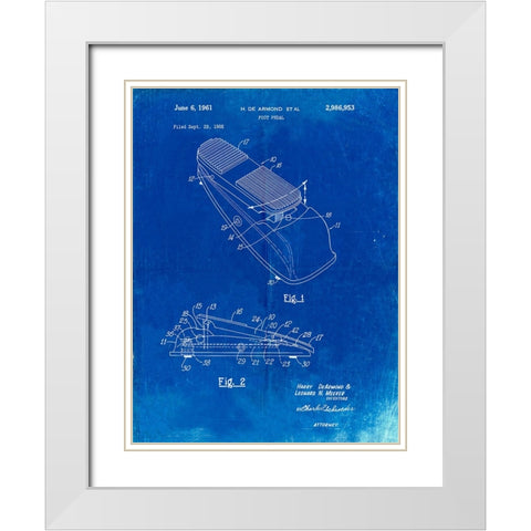 PP883-Faded Blueprint Horace N Rowe Wah Pedal Patent Poster White Modern Wood Framed Art Print with Double Matting by Borders, Cole