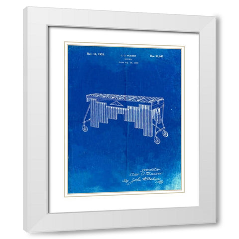 PP949-Faded Blueprint Marimba Poster White Modern Wood Framed Art Print with Double Matting by Borders, Cole