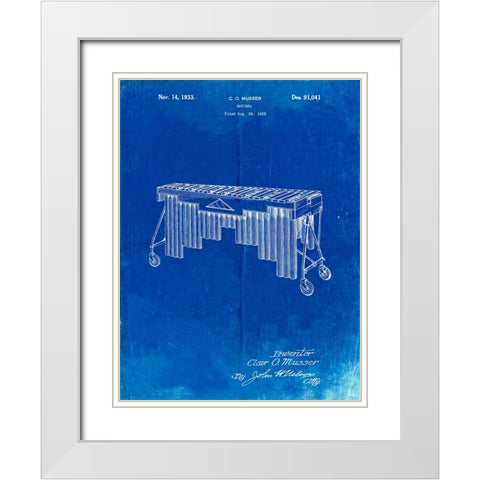 PP949-Faded Blueprint Marimba Poster White Modern Wood Framed Art Print with Double Matting by Borders, Cole