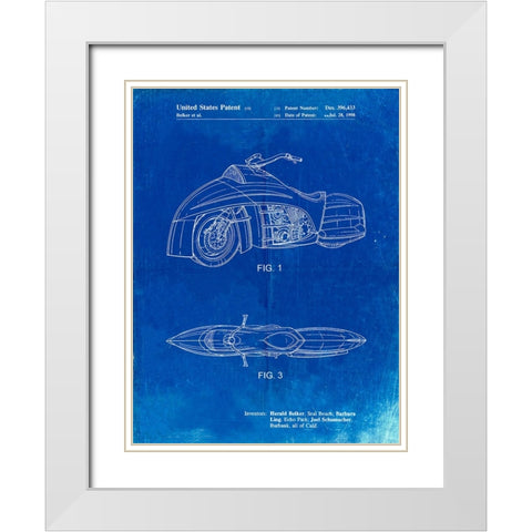 PP1015-Faded Blueprint Robin Motorcycle Patent Poster White Modern Wood Framed Art Print with Double Matting by Borders, Cole
