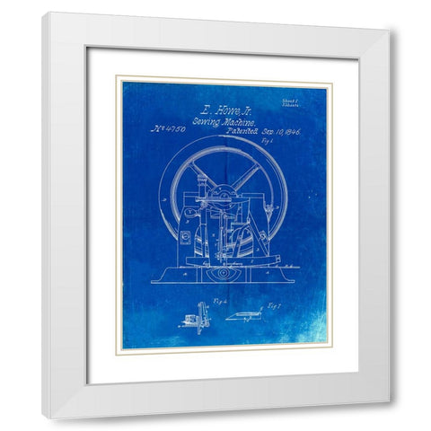 PP1035-Faded Blueprint Singer Sewing Machine Patent Poster White Modern Wood Framed Art Print with Double Matting by Borders, Cole