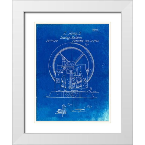 PP1035-Faded Blueprint Singer Sewing Machine Patent Poster White Modern Wood Framed Art Print with Double Matting by Borders, Cole
