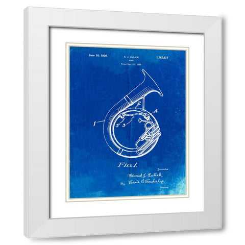 PP1049-Faded Blueprint Sousaphone Patent Poster White Modern Wood Framed Art Print with Double Matting by Borders, Cole