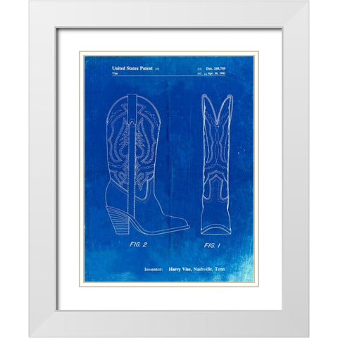 PP1098-Faded Blueprint Texas Boot Company 1983 Cowboy Boots Patent Poster White Modern Wood Framed Art Print with Double Matting by Borders, Cole