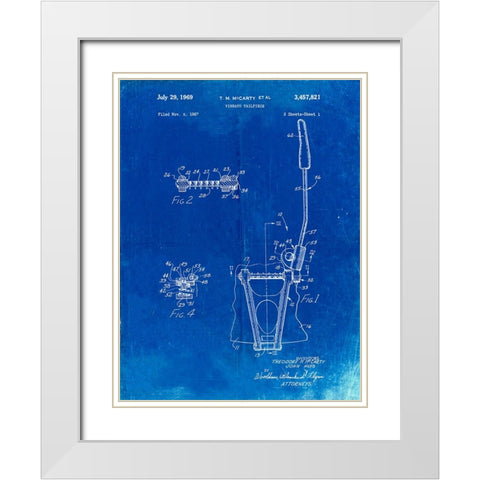 PP1122-Faded Blueprint Vibrato Tailpiece Patent Wall Art Poster White Modern Wood Framed Art Print with Double Matting by Borders, Cole