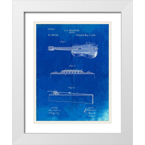 PP139- Faded Blueprint Stratton And Son Acoustic Guitar Patent Poster White Modern Wood Framed Art Print with Double Matting by Borders, Cole