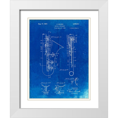 PP156- Faded Blueprint Selmer 1937 Saxophone Poster White Modern Wood Framed Art Print with Double Matting by Borders, Cole