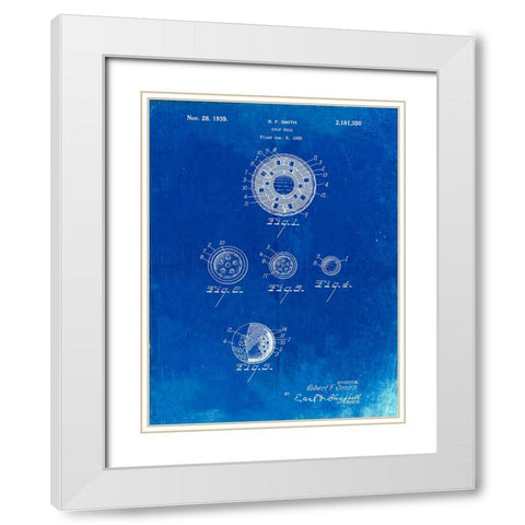 PP168- Faded Blueprint Golf Ball Uniformity Patent Poster White Modern Wood Framed Art Print with Double Matting by Borders, Cole