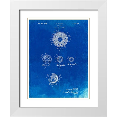 PP168- Faded Blueprint Golf Ball Uniformity Patent Poster White Modern Wood Framed Art Print with Double Matting by Borders, Cole