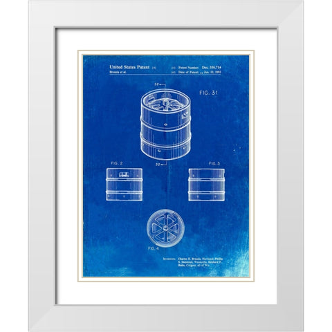 PP193- Faded Blueprint Miller Beer Keg Patent Poster White Modern Wood Framed Art Print with Double Matting by Borders, Cole