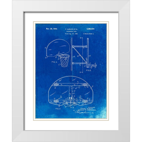 PP196- Faded Blueprint Albach Basketball Goal Patent Poster White Modern Wood Framed Art Print with Double Matting by Borders, Cole