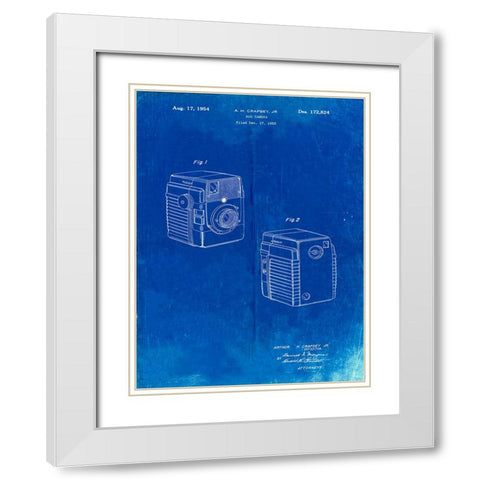 PP300-Faded Blueprint Kodak Brownie Bullseye 1954 Patent Poster White Modern Wood Framed Art Print with Double Matting by Borders, Cole