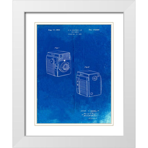 PP300-Faded Blueprint Kodak Brownie Bullseye 1954 Patent Poster White Modern Wood Framed Art Print with Double Matting by Borders, Cole
