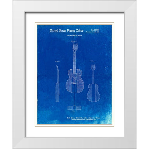PP306-Faded Blueprint Buck Owens American Guitar Patent Poster White Modern Wood Framed Art Print with Double Matting by Borders, Cole