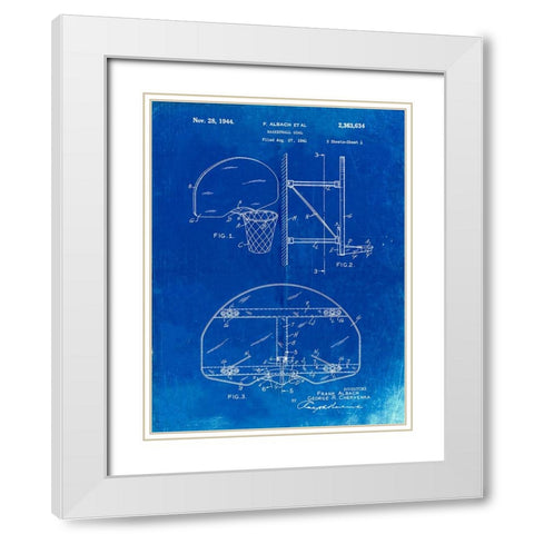 PP381-Faded Blueprint Basketball Goal Patent Print White Modern Wood Framed Art Print with Double Matting by Borders, Cole