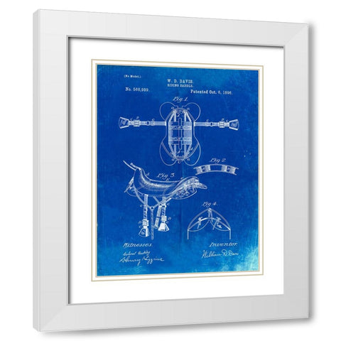 PP444-Faded Blueprint Horse Saddle Patent Poster White Modern Wood Framed Art Print with Double Matting by Borders, Cole