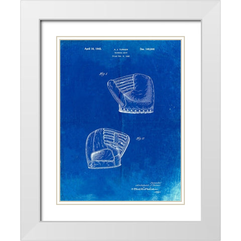 PP538-Faded Blueprint A.J. Turner Baseball Mitt Patent Poster White Modern Wood Framed Art Print with Double Matting by Borders, Cole
