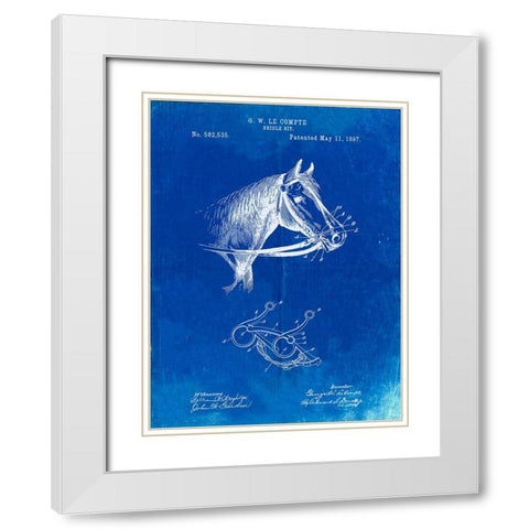 PP611-Faded Blueprint Horse Bridle Bit Poster White Modern Wood Framed Art Print with Double Matting by Borders, Cole