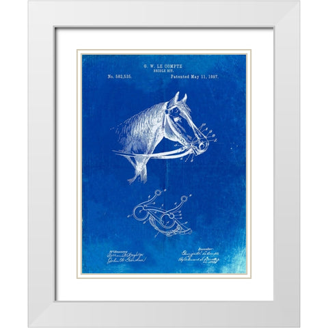 PP611-Faded Blueprint Horse Bridle Bit Poster White Modern Wood Framed Art Print with Double Matting by Borders, Cole