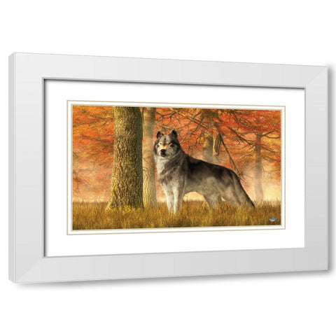 A Wolf In Autumn White Modern Wood Framed Art Print with Double Matting by Eskridge, Daniel