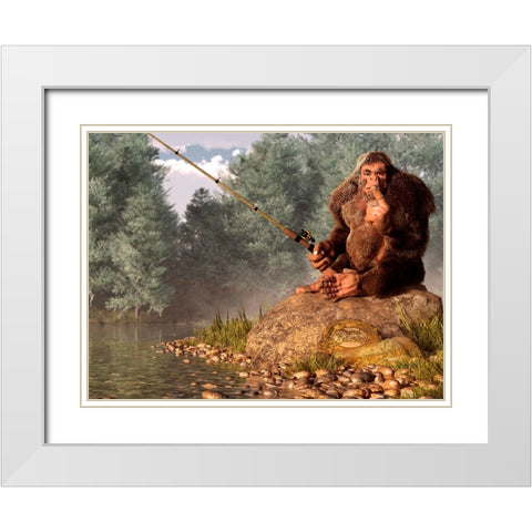 Squatch Fishing White Modern Wood Framed Art Print with Double Matting by Eskridge, Daniel