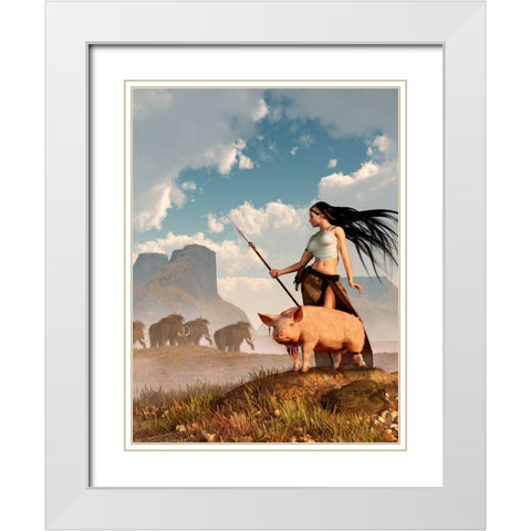 The Savage Hunting Pig White Modern Wood Framed Art Print with Double Matting by Eskridge, Daniel