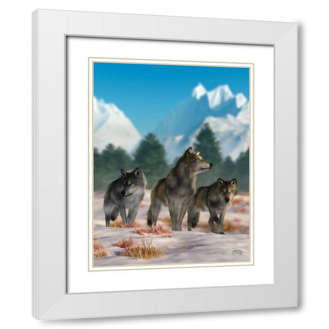 Three Wolves White Modern Wood Framed Art Print with Double Matting by Eskridge, Daniel