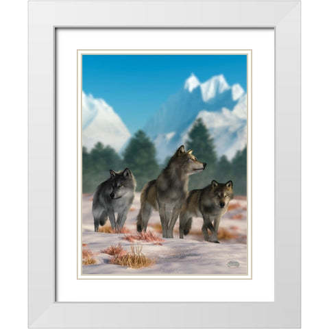 Three Wolves White Modern Wood Framed Art Print with Double Matting by Eskridge, Daniel