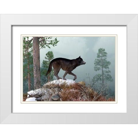 Winter Wolf White Modern Wood Framed Art Print with Double Matting by Eskridge, Daniel