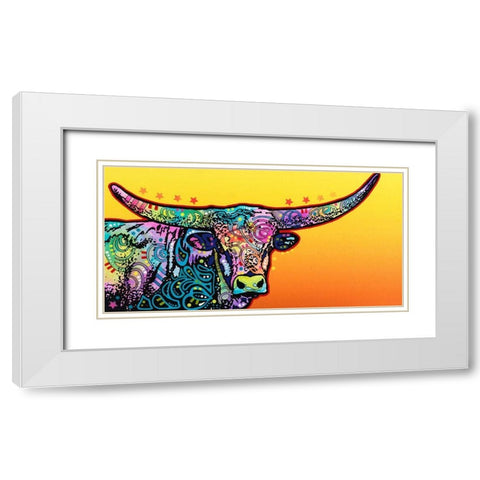 Longhorn White Modern Wood Framed Art Print with Double Matting by Dean Russo Collection