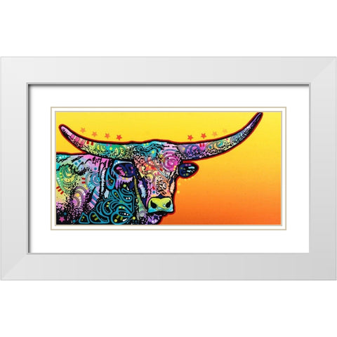 Longhorn White Modern Wood Framed Art Print with Double Matting by Dean Russo Collection