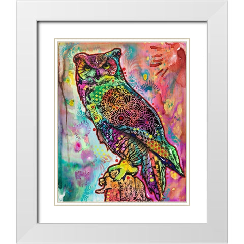 Wise Owl White Modern Wood Framed Art Print with Double Matting by Dean Russo Collection