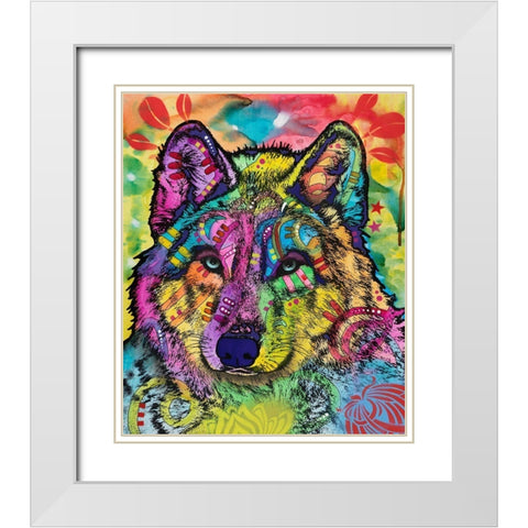The Stare of the wolf White Modern Wood Framed Art Print with Double Matting by Dean Russo Collection