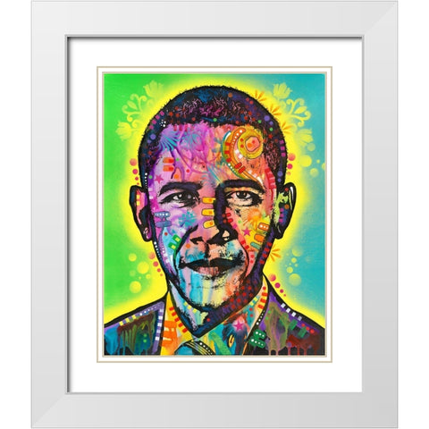 Obama White Modern Wood Framed Art Print with Double Matting by Dean Russo Collection
