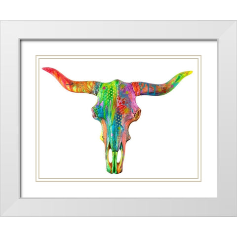 Longhorn White Modern Wood Framed Art Print with Double Matting by Dean Russo Collection