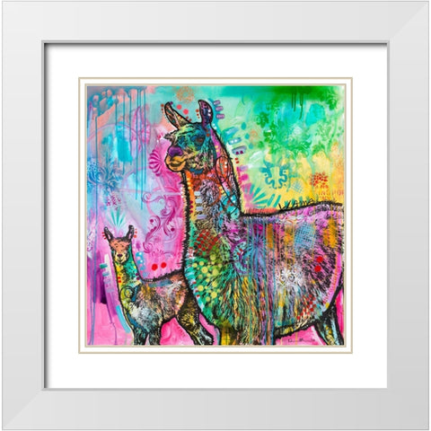Psychedelic Llama White Modern Wood Framed Art Print with Double Matting by Dean Russo Collection
