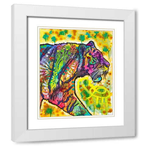 Psychedelic Tiger White Modern Wood Framed Art Print with Double Matting by Dean Russo Collection