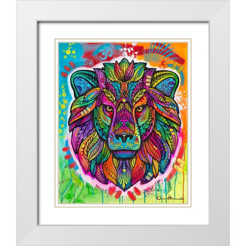 Lion White Modern Wood Framed Art Print with Double Matting by Dean Russo Collection