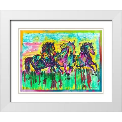 Three Horses White Modern Wood Framed Art Print with Double Matting by Dean Russo Collection