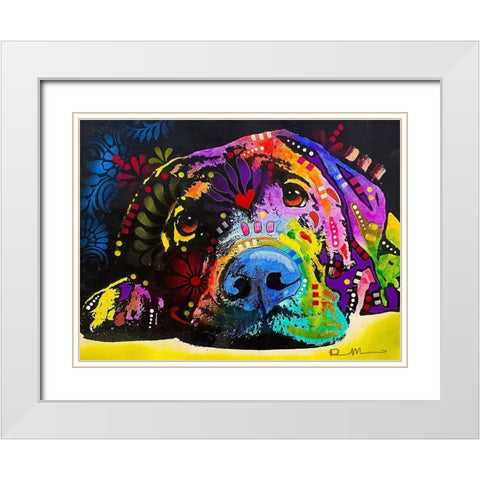 Lying Lab 2 White Modern Wood Framed Art Print with Double Matting by Dean Russo Collection