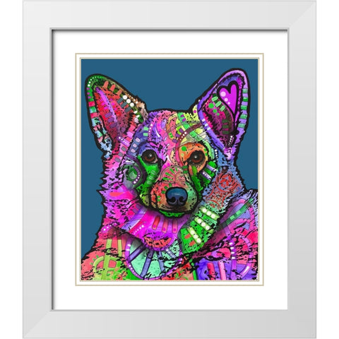 Indelible Corgi White Modern Wood Framed Art Print with Double Matting by Dean Russo Collection