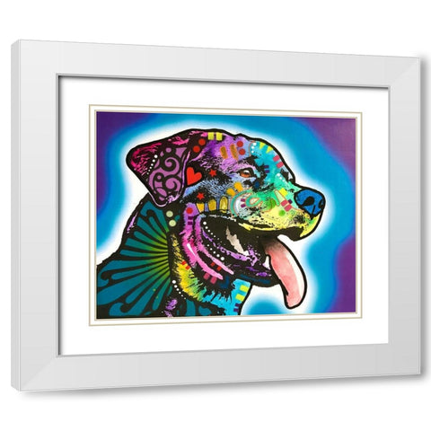 Spoiled Rottie White Modern Wood Framed Art Print with Double Matting by Dean Russo Collection
