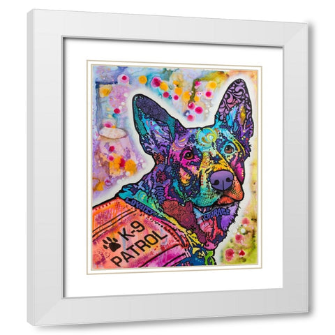 K-9 Patrol German Shep Action White Modern Wood Framed Art Print with Double Matting by Dean Russo Collection
