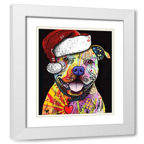 Beware of Pit Bulls Christmas Edition White Modern Wood Framed Art Print with Double Matting by Dean Russo Collection