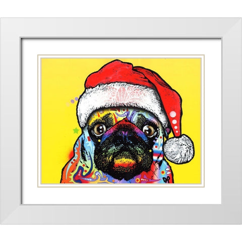 Pug Christmas Edition White Modern Wood Framed Art Print with Double Matting by Dean Russo Collection