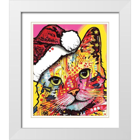 Tilt Cat Christmas Edition White Modern Wood Framed Art Print with Double Matting by Dean Russo Collection