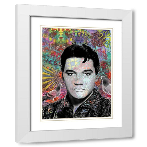 King Elvis White Modern Wood Framed Art Print with Double Matting by Dean Russo Collection