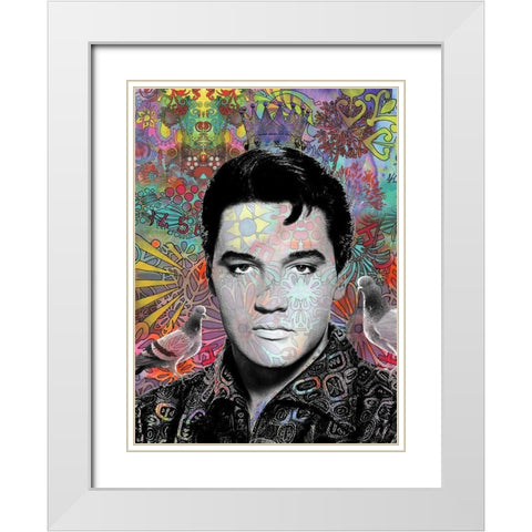 King Elvis White Modern Wood Framed Art Print with Double Matting by Dean Russo Collection